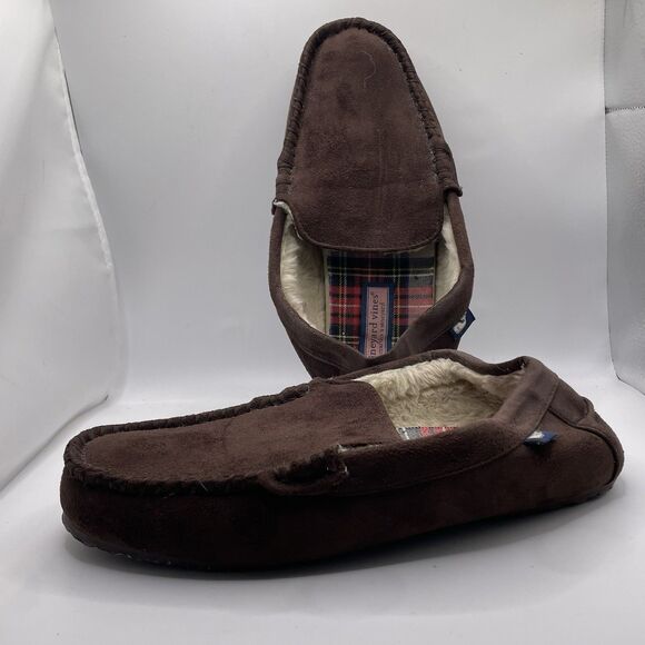 Vineyard Vines Loafer Slippers Men’s Size 10 Brown Fuzzy Comfort Pajama Sleep - Picture 3 of 6